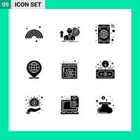 Universal Icon Symbols Group of 9 Modern Solid Glyphs of display page content internet growth globe phone Editable Vector Design Elements