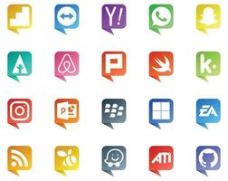 20 logotipos de estilo de burbujas de discurso de redes sociales como deportes electrónica artes plurk delicioso powerpoint vector