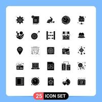 Pack of 25 Modern Solid Glyphs Signs and Symbols for Web Print Media such as network geography robbit world earth Editable Vector Design Elements