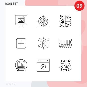 Pictogram Set of 9 Simple Outlines of firecracker sets finance plus global Editable Vector Design Elements