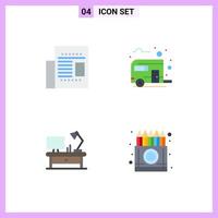 4 Thematic Vector Flat Icons and Editable Symbols of article table lamp read camp office table Editable Vector Design Elements