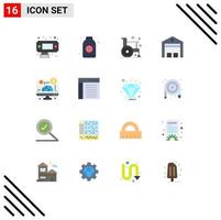 Set of 16 Commercial Flat Colors pack for computer store fitness shipping delivery Editable Pack of Creative Vector Design Elements