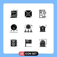 9 User Interface Solid Glyph Pack of modern Signs and Symbols of group lotus document flower report Editable Vector Design Elements