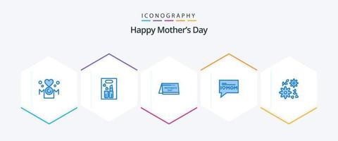 Happy Mothers Day 25 Blue icon pack including flower. mom. makeup. love. time vector