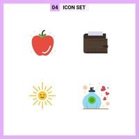 Modern Set of 4 Flat Icons Pictograph of food purse summer finance light Editable Vector Design Elements