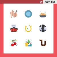 User Interface Pack of 9 Basic Flat Colors of horseshoe festival eat day transportation Editable Vector Design Elements