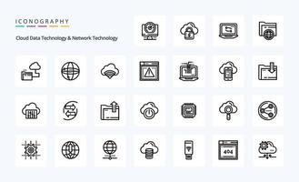 25 tecnología de datos en la nube y paquete de iconos de línea de tecnología de red vector