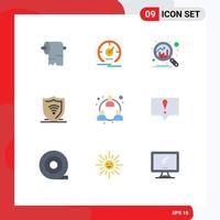 Pack of 9 creative Flat Colors of mlm business analytics shield internet security Editable Vector Design Elements