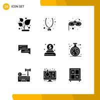 9 Thematic Vector Solid Glyphs and Editable Symbols of speech conversation carnival mask communication bubble Editable Vector Design Elements