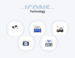 paquete de iconos planos de tecnología 5 diseño de iconos. proyector procesador. mano. teléfono. circuito vector