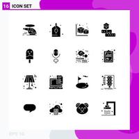 Pack of 16 Modern Solid Glyphs Signs and Symbols for Web Print Media such as study learning party knowledge object Editable Vector Design Elements