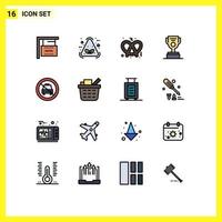 16 User Interface Flat Color Filled Line Pack of modern Signs and Symbols of no car food cup worker Editable Creative Vector Design Elements