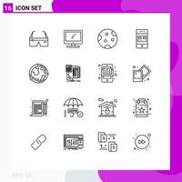 16 Universal Outlines Set for Web and Mobile Applications online bank imac weather night Editable Vector Design Elements