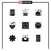 9 User Interface Solid Glyph Pack of modern Signs and Symbols of mockup dye chicken cooking baking Editable Vector Design Elements