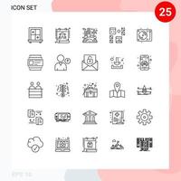 Set of 25 Modern UI Icons Symbols Signs for disco celebration solar programming development Editable Vector Design Elements