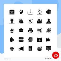 Solid Glyph Pack of 25 Universal Symbols of frame science head microscope biology Editable Vector Design Elements