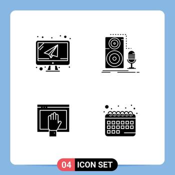 4 concepto de glifo sólido para sitios web móviles y aplicaciones acceso a computadora micrófono de correo elementos de diseño vectorial editables gratis vector