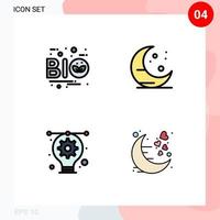 Editable Vector Line Pack of 4 Simple Filledline Flat Colors of bio bulb nature moon illustration Editable Vector Design Elements