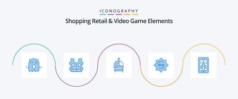 compras minoristas y elementos de videojuegos blue 5 icon pack que incluye . móvil. espacio. jugando. Insignia vector