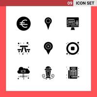 9 Universal Solid Glyph Signs Symbols of location add screen travel camping Editable Vector Design Elements