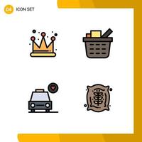 Modern Set of 4 Filledline Flat Colors and symbols such as crown agriculture basket car corn Editable Vector Design Elements