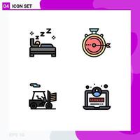 Set of 4 Modern UI Icons Symbols Signs for bed forklift cleaning optimization transport Editable Vector Design Elements