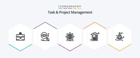 Task And Project Management 25 Line icon pack including paper. business . find. server vector