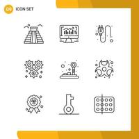 Universal Icon Symbols Group of 9 Modern Outlines of control pad dollar electric configuration wheel Editable Vector Design Elements