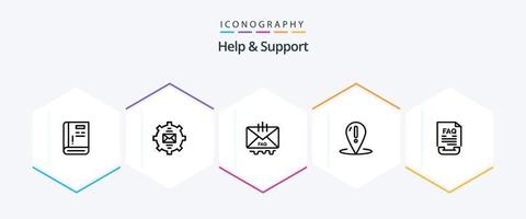 Help And Support 25 Line icon pack including document. communication. help. support. place vector