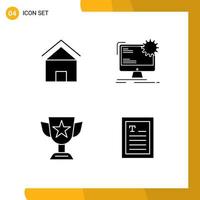 4 Thematic Vector Solid Glyphs and Editable Symbols of building static house layout award Editable Vector Design Elements