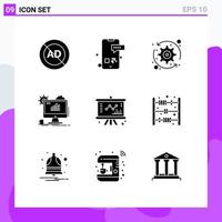 conjunto de 9 iconos de interfaz de usuario modernos signos de símbolos para gráficos web sistema de análisis de teléfonos inteligentes elementos de diseño de vectores editables