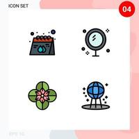 Pack of 4 Modern Filledline Flat Colors Signs and Symbols for Web Print Media such as advertisement shower print bathroom anemone flower Editable Vector Design Elements