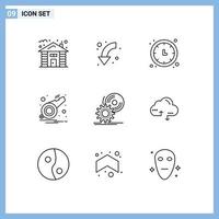 Set of 9 Modern UI Icons Symbols Signs for whistle notification down alarm timer Editable Vector Design Elements