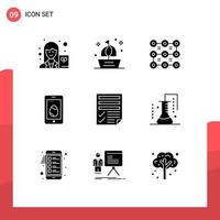 Group of 9 Modern Solid Glyphs Set for data cell summer easter security Editable Vector Design Elements