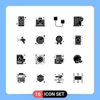 Solid Glyph Pack of 16 Universal Symbols of paint policy computers paper hardware Editable Vector Design Elements