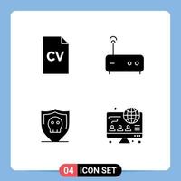 Pictogram Set of 4 Simple Solid Glyphs of cv secure science router computer Editable Vector Design Elements
