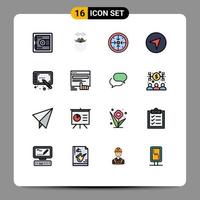 16 Thematic Vector Flat Color Filled Lines and Editable Symbols of stylus pointer stages map process Editable Creative Vector Design Elements