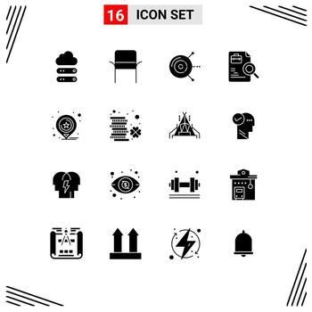 Universal Icon Symbols Group of 16 Modern Solid Glyphs of maps jobs computer search worker Editable Vector Design Elements