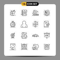 Modern Set of 16 Outlines Pictograph of love money food investment business Editable Vector Design Elements