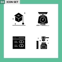 Set of 4 Vector Solid Glyphs on Grid for education communication student scale settings Editable Vector Design Elements