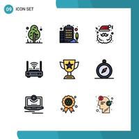 Filledline Flat Color Pack of 9 Universal Symbols of achievement internet claus network router Editable Vector Design Elements