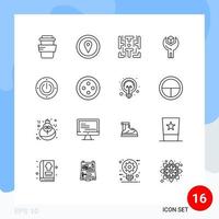 16 signos de contorno universal símbolos de servicio de energía diversión sdk desarrollar elementos de diseño vectorial editables vector