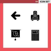 Mobile Interface Solid Glyph Set of 4 Pictograms of arrow chart point back cell pie Editable Vector Design Elements