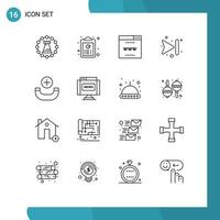 Universal Icon Symbols Group of 16 Modern Outlines of call forward paste arrows seo Editable Vector Design Elements