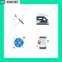 Set of 4 Commercial Flat Icons pack for camping encryption train world mobile Editable Vector Design Elements