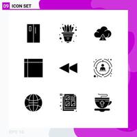 Set of 9 Vector Solid Glyphs on Grid for backward home ware decorate home appliances Editable Vector Design Elements