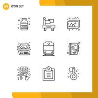 Pictogram Set of 9 Simple Outlines of book transport images railway balance Editable Vector Design Elements