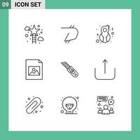 paquete de 9 signos y símbolos de contornos modernos para medios de impresión web, como imagen de herramienta, archivo de moneda criptográfica, elementos de diseño vectorial editables para mujer vector
