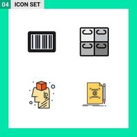 Group of 4 Filledline Flat Colors Signs and Symbols for barcode design shopping sushi note Editable Vector Design Elements