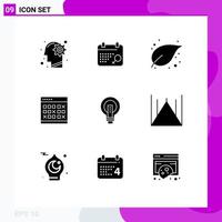 Group of 9 Solid Glyphs Signs and Symbols for schedule events leaf event calendar Editable Vector Design Elements